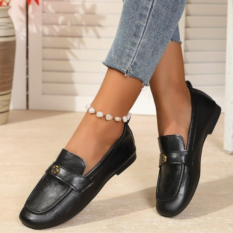 Damen elegante Loafer mit dezenter Rosen-Metallapplikation und gepolsterter Komfortinnensohle – Lioré
