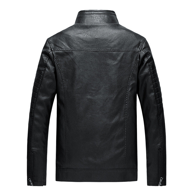 Herren Slim-Fit Kunstleder-Motojacke mit Stehkragen und gesteppter Ärmelpasse Echoarchiv