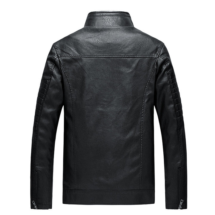 Herren Slim-Fit Kunstleder-Motojacke mit Stehkragen und gesteppter Ärmelpasse Echoarchiv