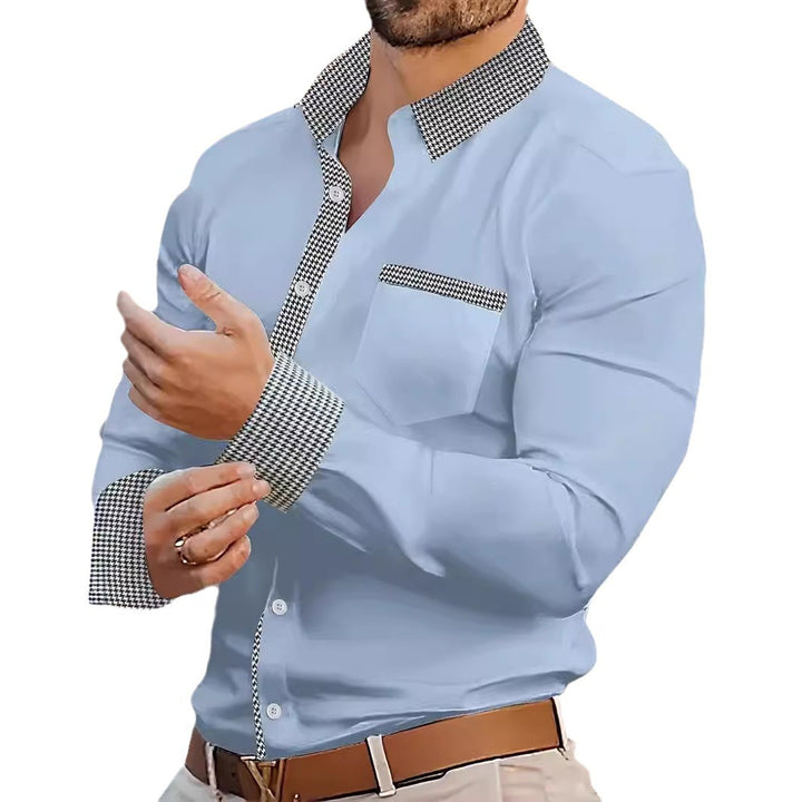 Herren elegantes Freizeithemd mit modischem Kragen und kontrastierenden Ärmeln Echoarchiv