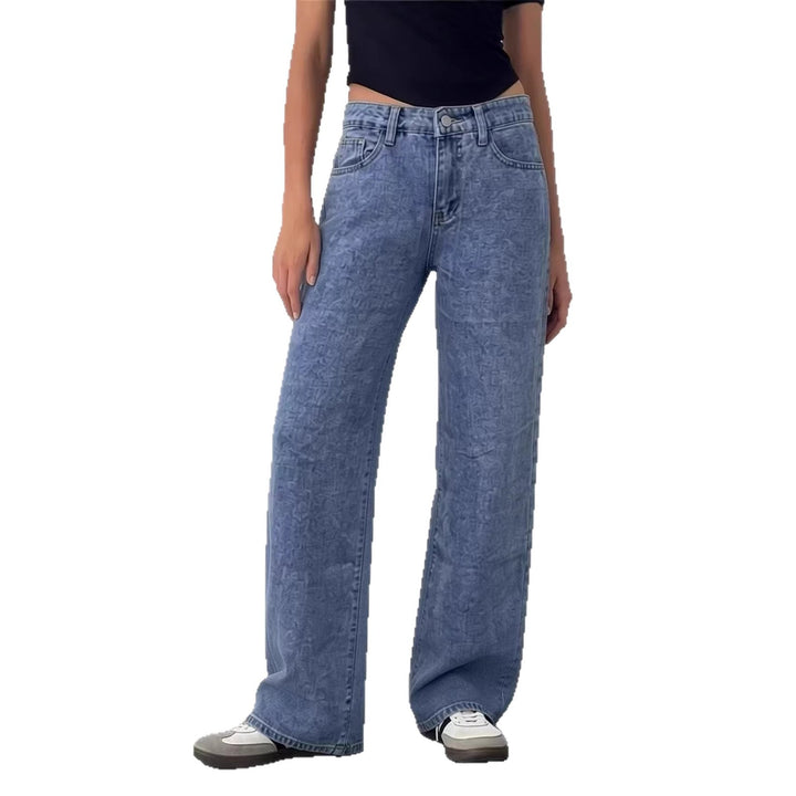 Damen Weite High-Waist Jeans mit klassischem Schnitt und ausgefransten Säumen Echo Archiv