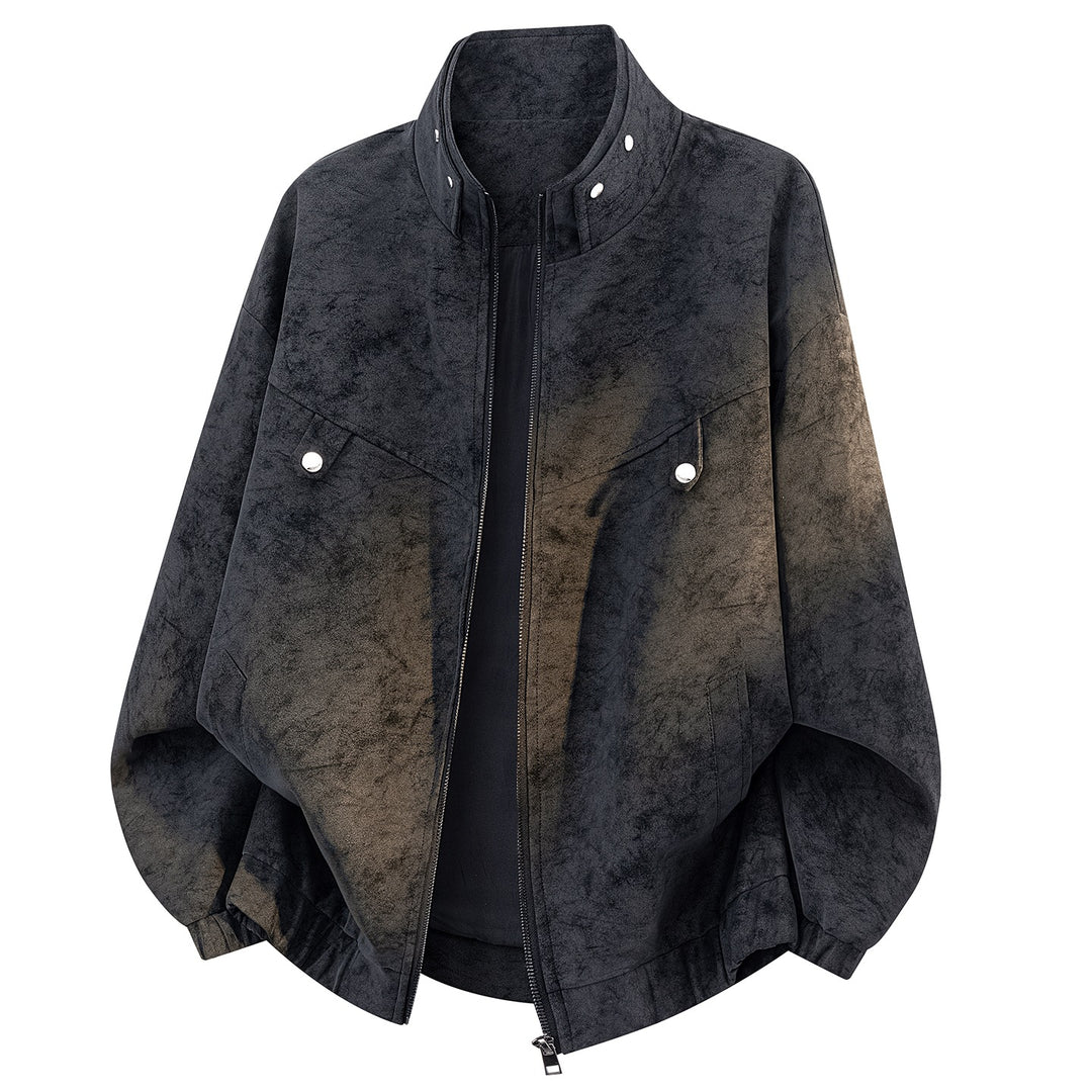 Herren Oversize Velours-Optik Bomberjacke mit hohem Stehkragen, asymmetrischer Brustpasse & elastischem Saum Echoarchiv