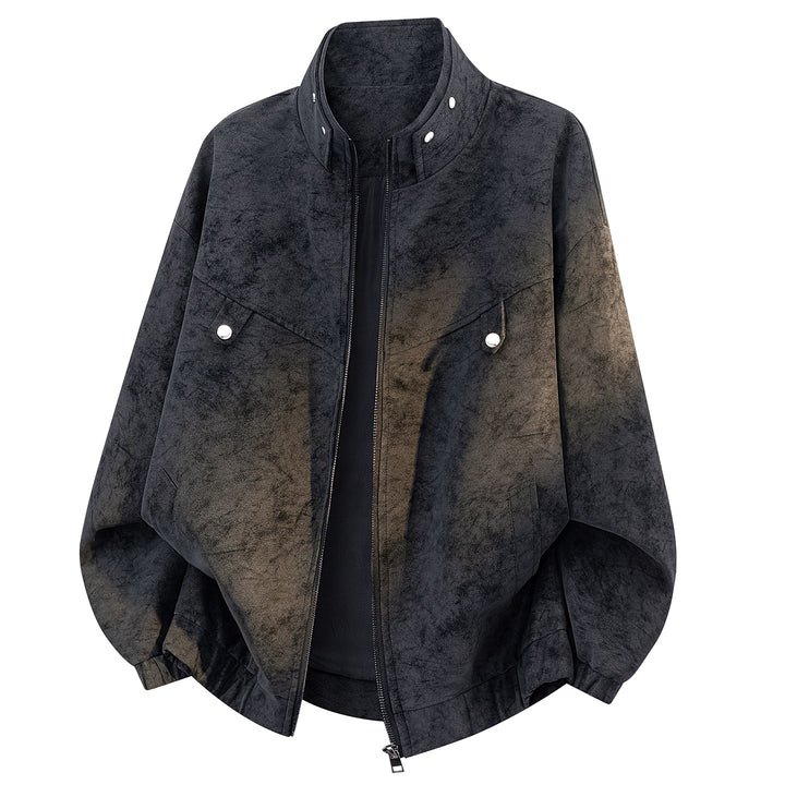 Herren Oversize Velours-Optik Bomberjacke mit hohem Stehkragen, asymmetrischer Brustpasse & elastischem Saum Echoarchiv