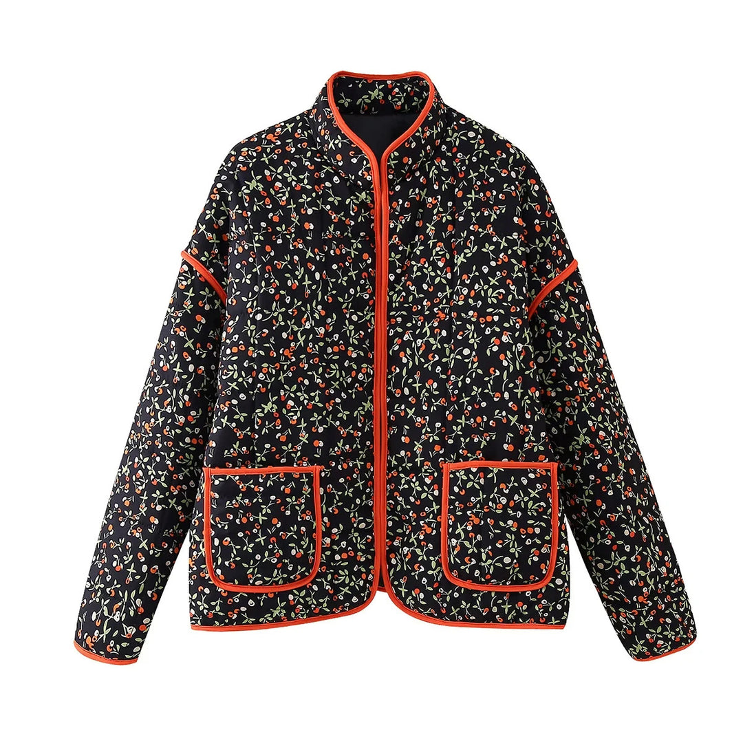 Damen 600+ gesteppte bestickte Taillengürtel‑Jacke mit floralem Muster und Stehkragen Echo Archiv