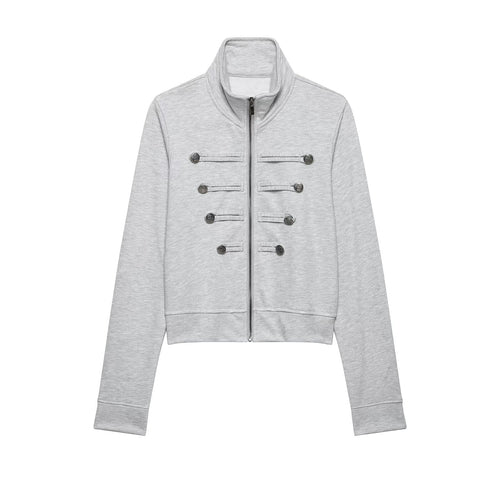 Damen Cropped-Sweatjacke mit Stehkragen und dekorativer Zierknopfleiste Echo Archiv