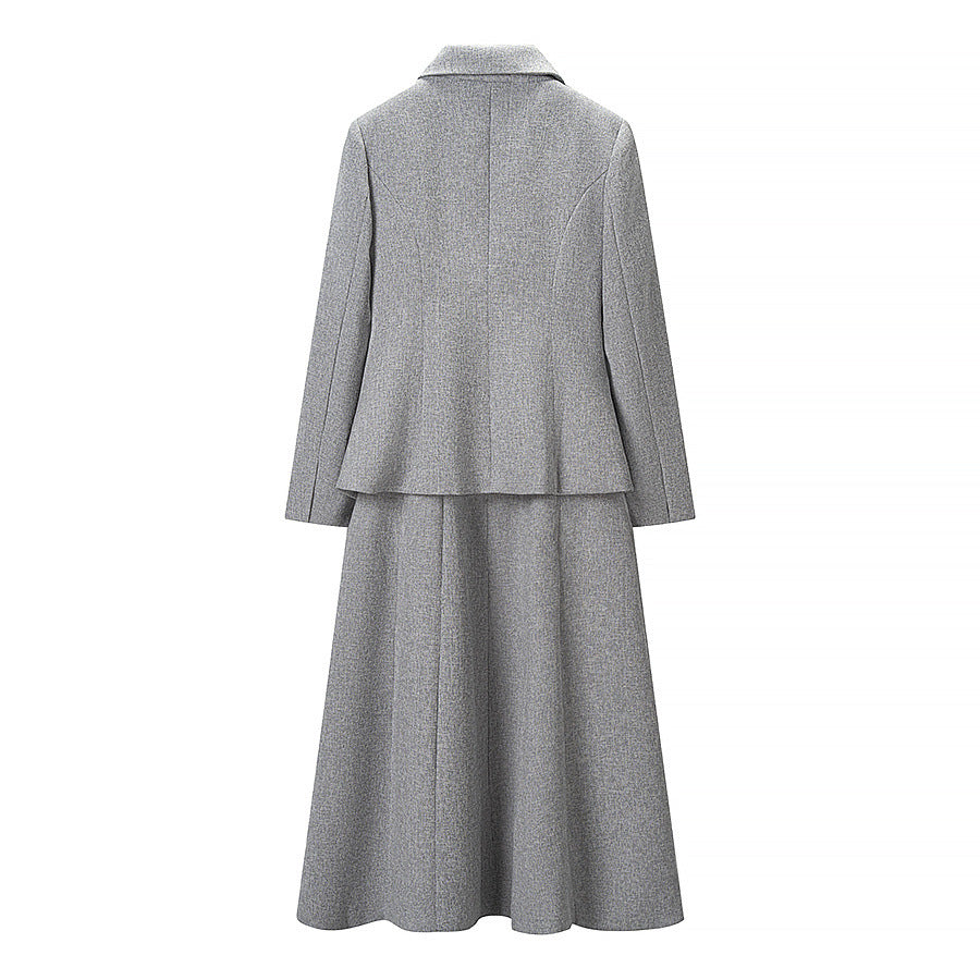 Damen Elegantes zweiteiliges Wollmisch-Kostüm mit tailliertem Kurzblazer und ausgestelltem Midirock Echo Archiv