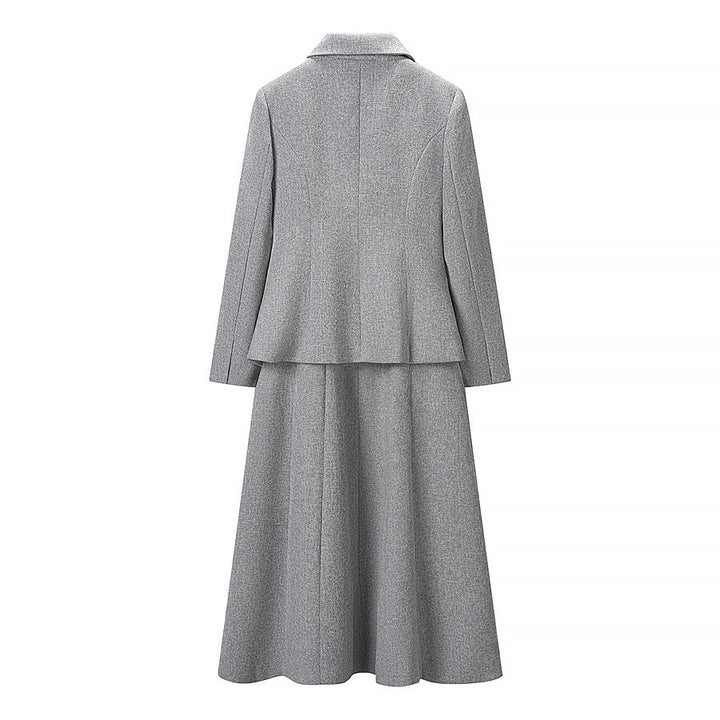 Damen Elegantes zweiteiliges Wollmisch-Kostüm mit tailliertem Kurzblazer und ausgestelltem Midirock Echo Archiv