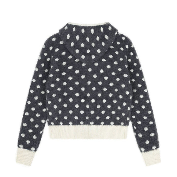 Damen Flauschige Kapuzen‑Zipjacke mit Polka‑Dot‑Jacquard und Eingrifftaschen Echoarchiv