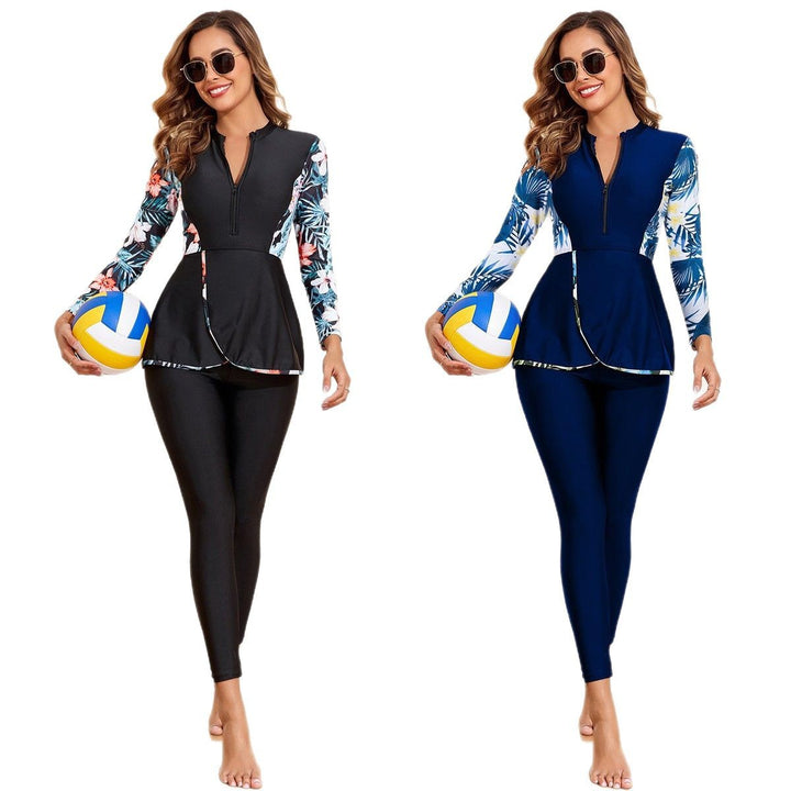 Damen Modisches Schwimmanzug-Set mit floralem Design und langem Arm Echo Archiv