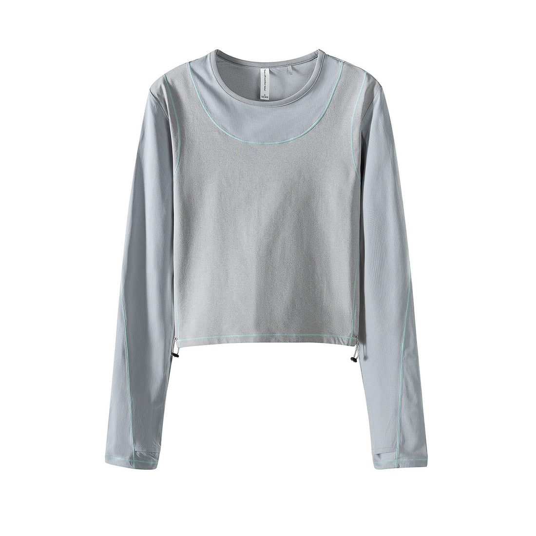 Damen Leichtes cropped Layering-Longsleeve mit Mesh-Ärmeln, Kontrastnähten und Kordelzug Echoarchiv