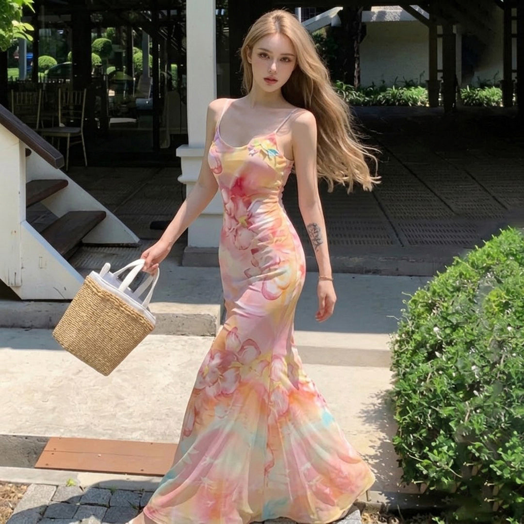 Damen Maxikleid mit floralem Design und Spaghettiträgern Echo Archiv