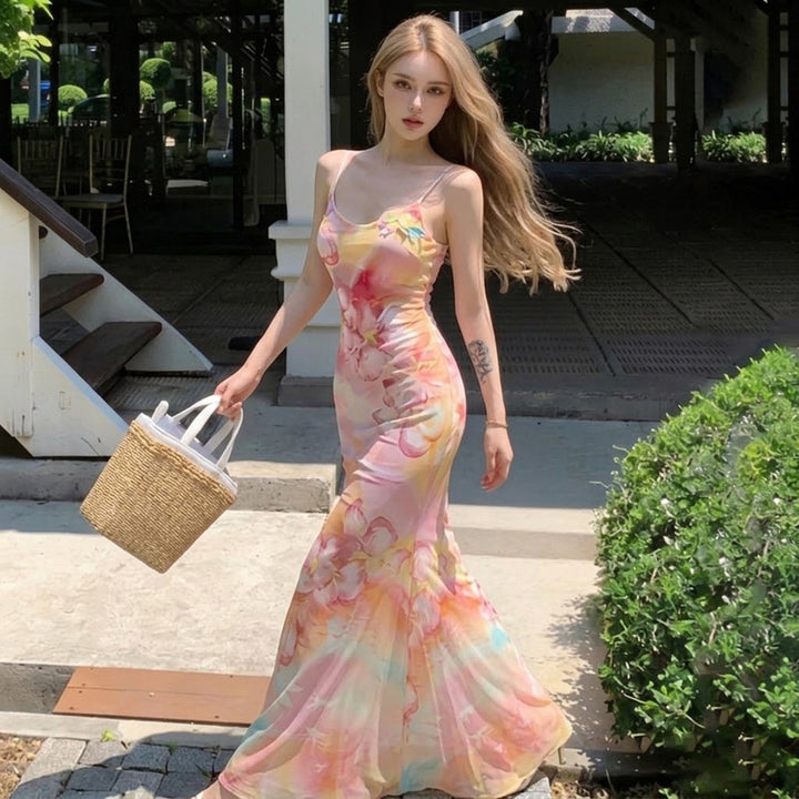 Damen Maxikleid mit floralem Design und Spaghettiträgern Echo Archiv
