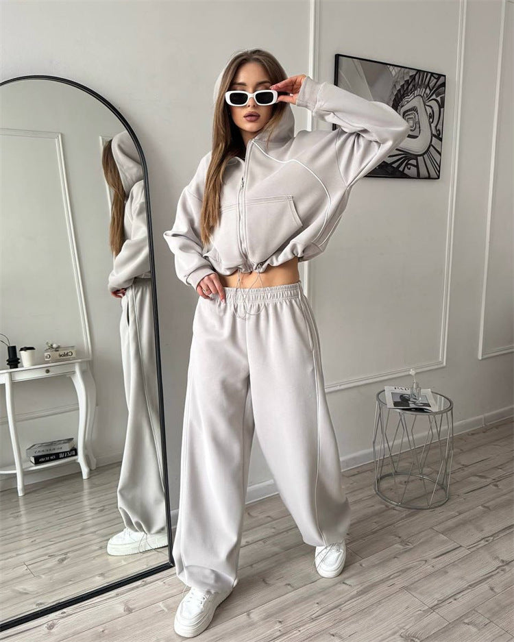 Damen nan Kapuzenjacke und weite Jogginghose Set mit kontrastnähten Echo Archiv