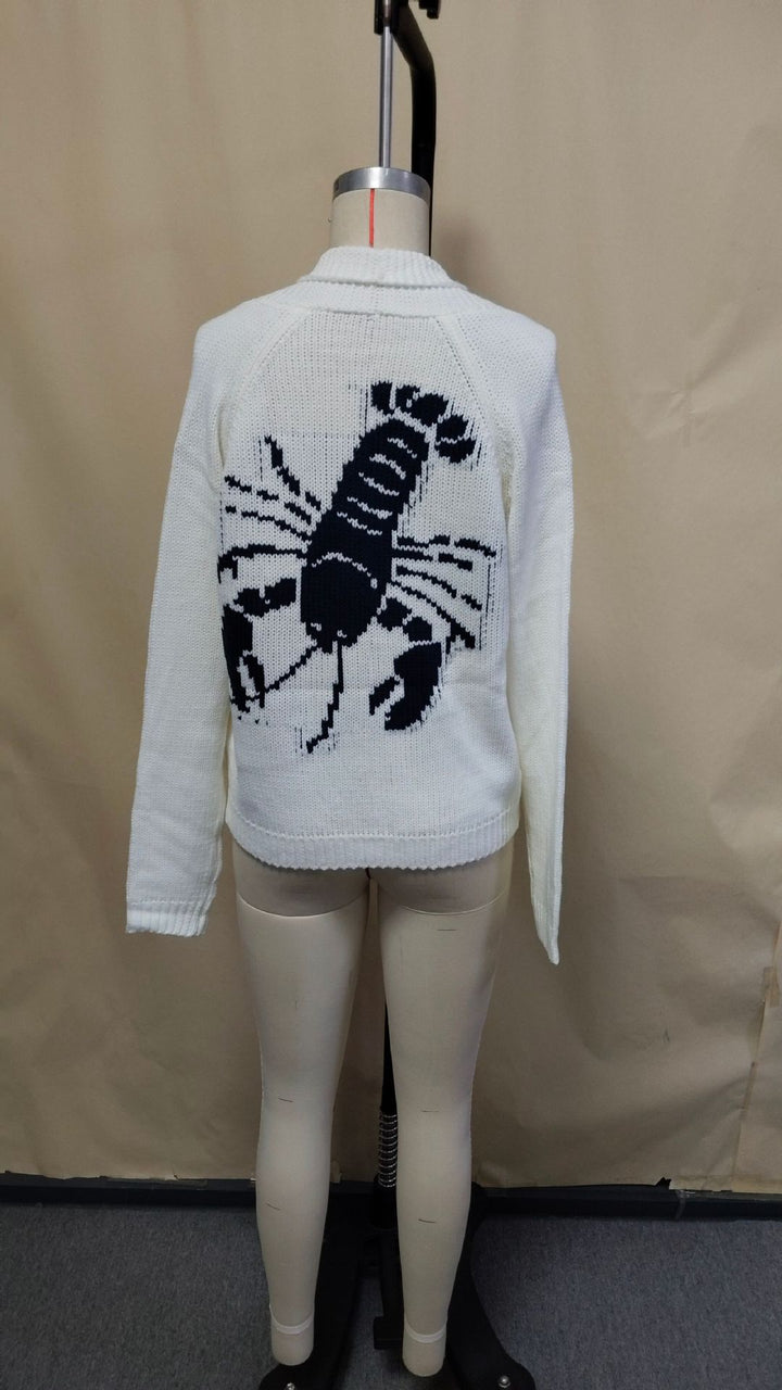 Damen Grobstrick Rollkragenpullover mit Hummer-Intarsie und lässiger Oversize-Passform Echoarchiv