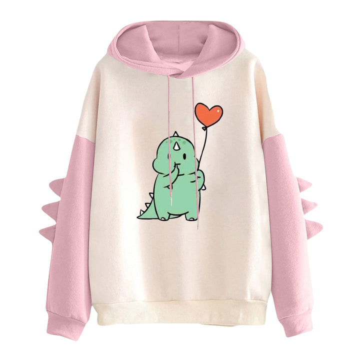Damen Kapuzenpullover mit niedlichem Dinosaurierprint und dreidimensionalen Stacheln – Auréline