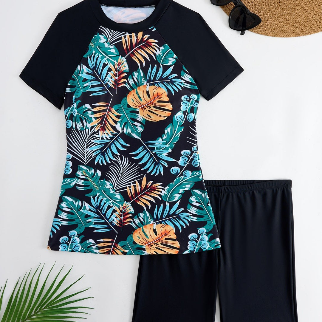 Damen Sportliche Rashguard mit modischem Blumenmuster Echo Archiv
