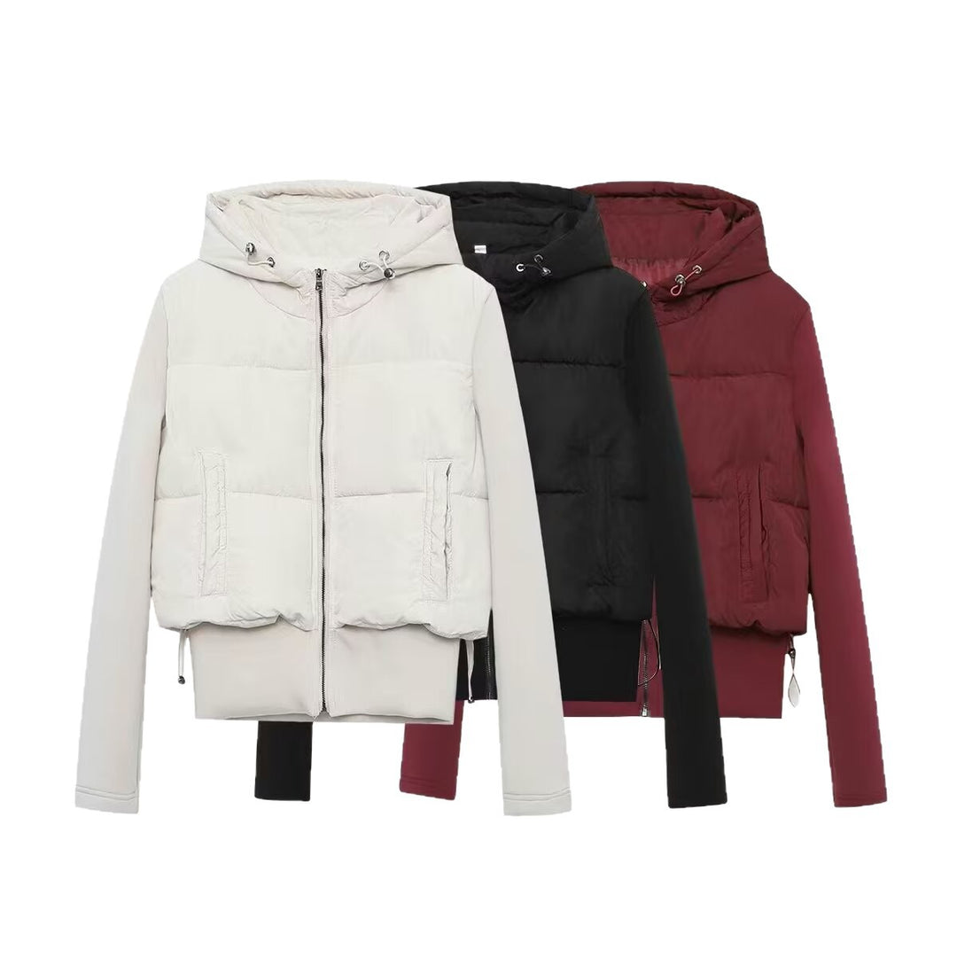 Damen Kurz geschnittene Hybrid-Steppjacke mit Kapuze, Rippbündchen und Tunnelzug Echo Archiv