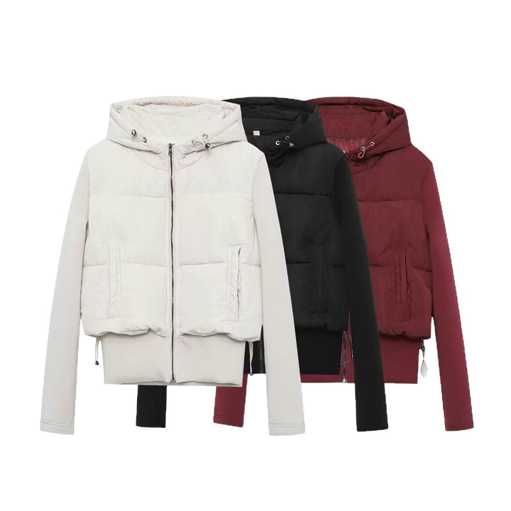 Damen Kurz geschnittene Hybrid-Steppjacke mit Kapuze, Rippbündchen und Tunnelzug Echo Archiv