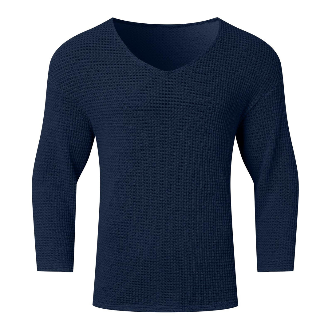 Herren Waffelstruktur V-Ausschnitt Langarmshirt Echoarchiv