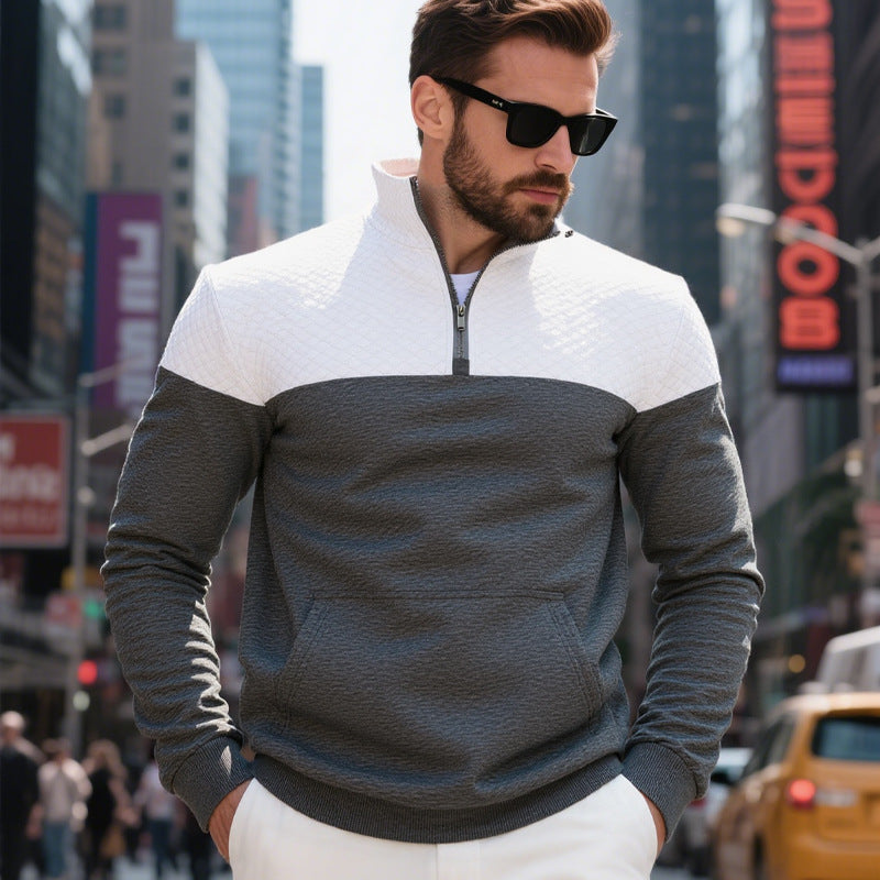 Herren nan gesteppter Halbzip-Sweatpullover mit Kängurutasche und Stehkragen Echo Archiv