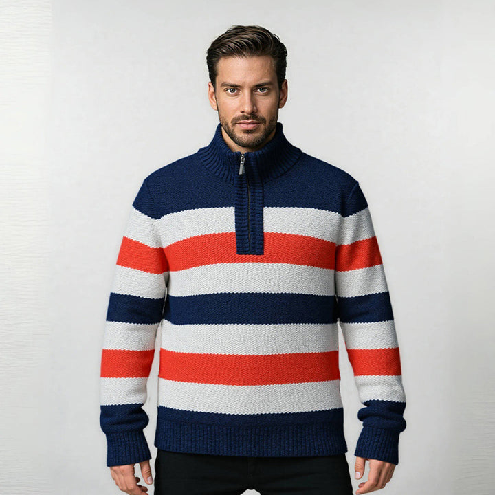 Herren Pullover mit hohem Kragen und strukturiertem Streifenmuster Echoarchiv