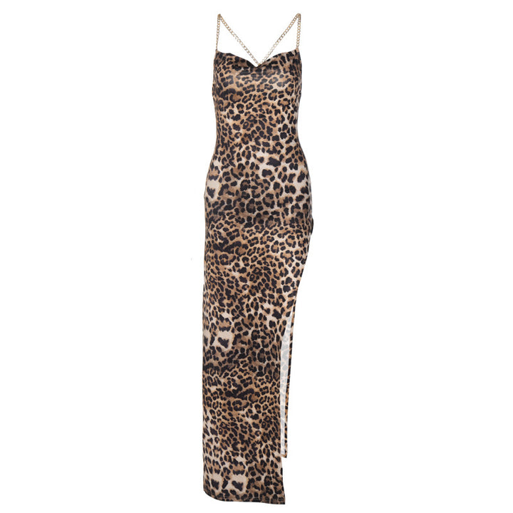 Damen Maxikleid mit verführerischem Leopardenmuster und tiefem Schlitz Echo Archiv