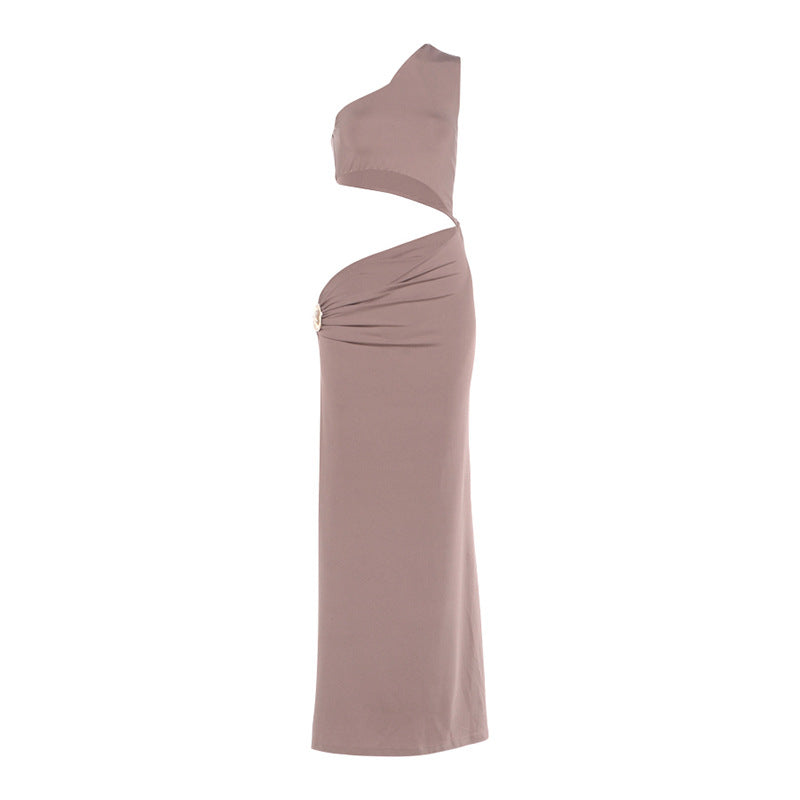 Damen Elegantes asymmetrisches Maxikleid mit Drapierung und dekorativem Detail Echo Archiv