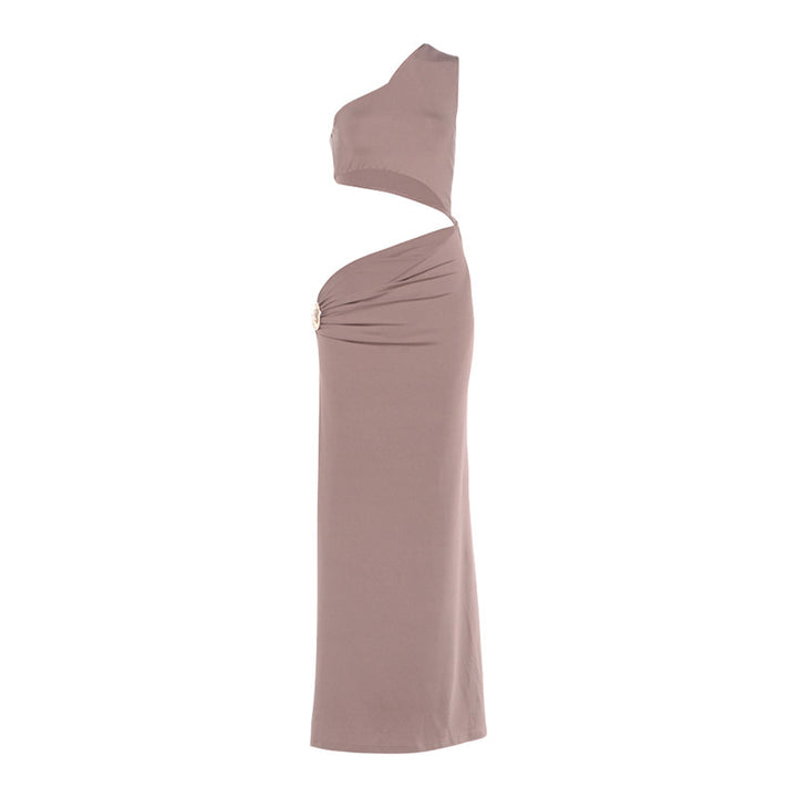 Damen Elegantes asymmetrisches Maxikleid mit Drapierung und dekorativem Detail Echo Archiv