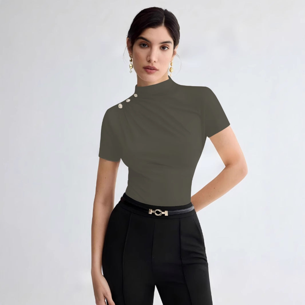 Damen elegantes Oberteil mit dekorativen Knopfdetails und modernem Stehkragen Echo Archiv