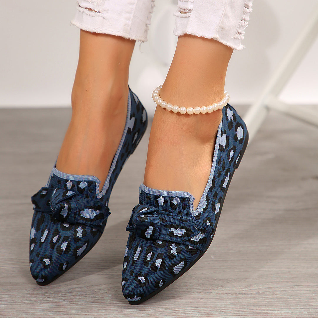 Damen  spitze Slipper aus gestricktem Animal-Print mit dekorativer Schleife und gepolstertem Komfortfußbett Echo Archiv