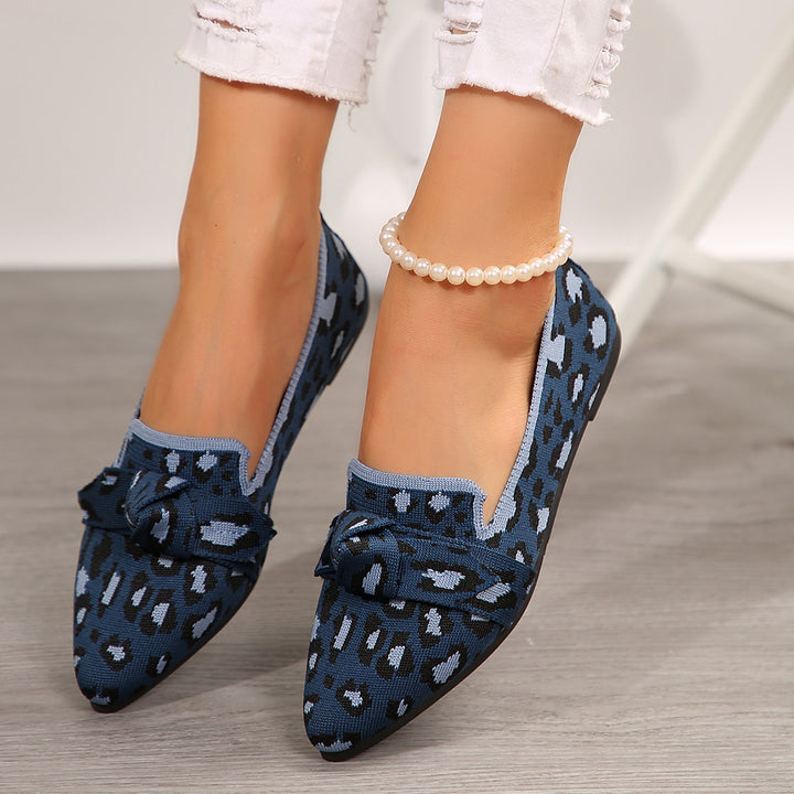 Damen  spitze Slipper aus gestricktem Animal-Print mit dekorativer Schleife und gepolstertem Komfortfußbett Echo Archiv