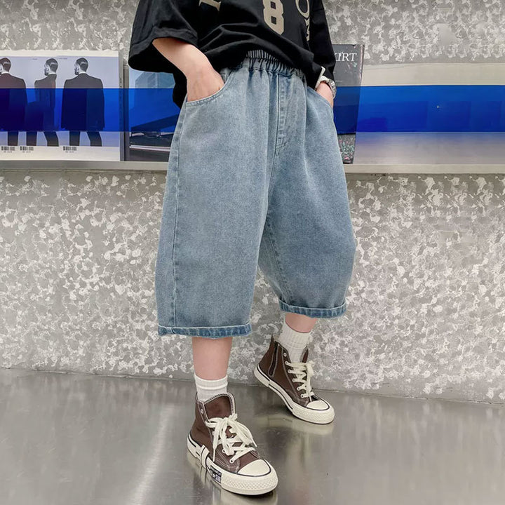 Jungen lässige Denim-Shorts mit kreativem Grafikdruck Echo Archiv