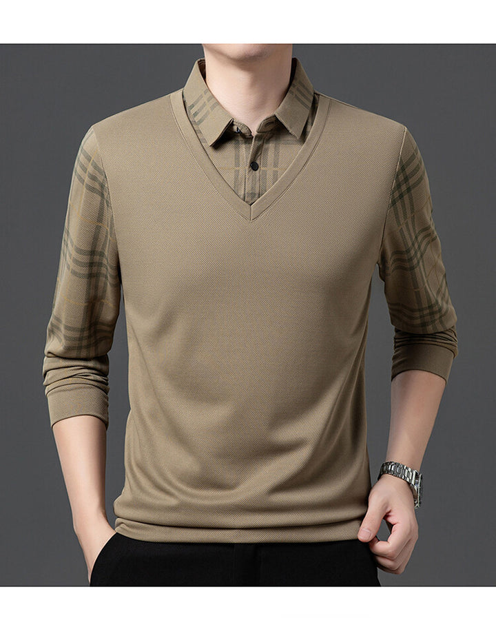 Herren eleganter V-Pullover mit strukturierten Ärmeln Echoarchiv