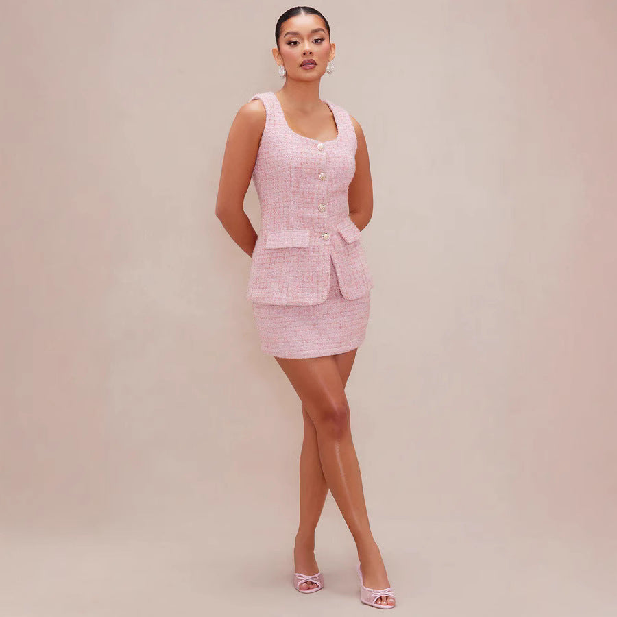 Damen Tweed Mini-Kleid mit zeitlosen Knopfdetails und eleganter Silhouette Echo Archiv