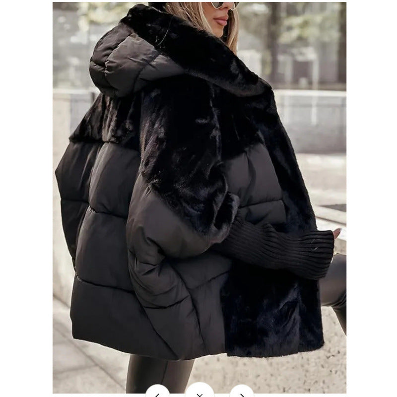 Damen nan gesteppte Kurzjacke mit Teddyfell-Einsätzen, Kapuze und integrierten Rippbündchen Echo Archiv