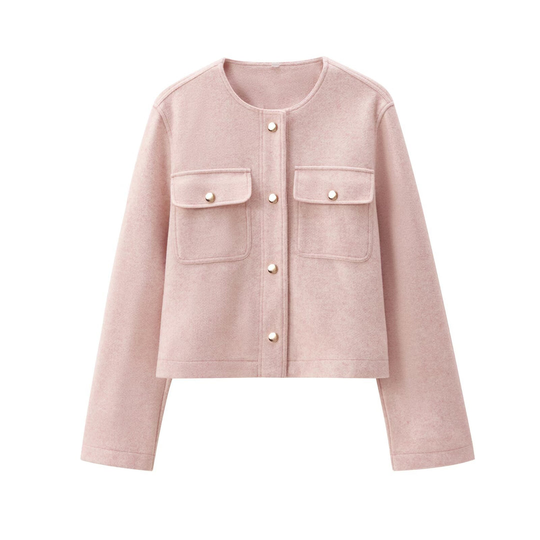 Damen Cropped Wollmix‑Jacke im Boxy‑Schnitt mit Rundhalsausschnitt und Zierdruckknöpfen Echoarchiv
