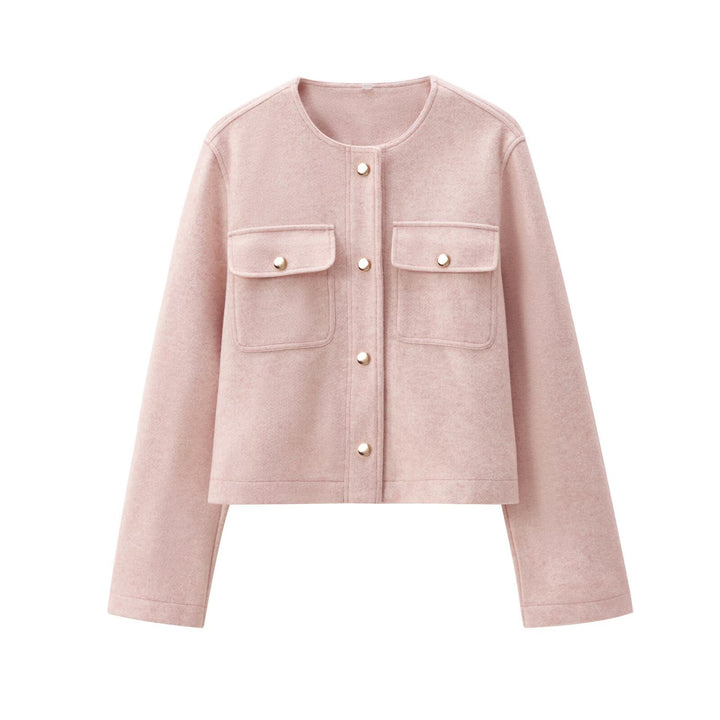 Damen Cropped Wollmix‑Jacke im Boxy‑Schnitt mit Rundhalsausschnitt und Zierdruckknöpfen Echoarchiv