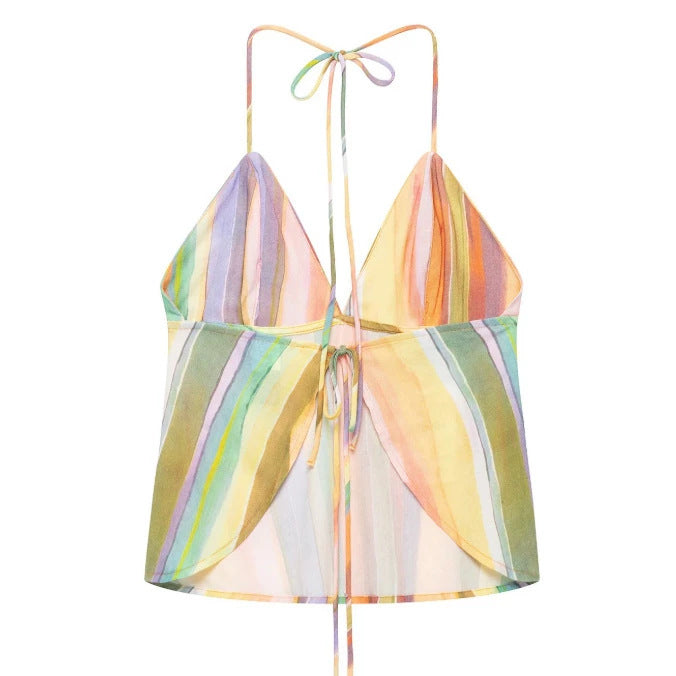 Damen Hochgeschnittene Palazzo‑Hose mit mehrfarbigem Aquarell‑Streifenmuster Echo Archiv