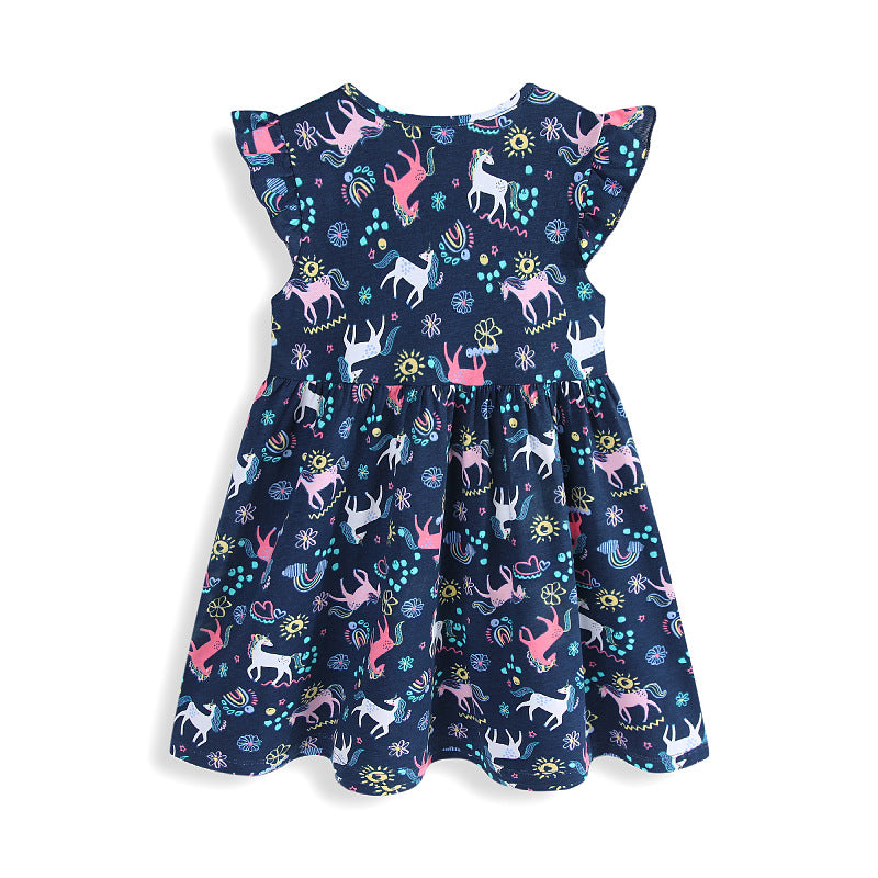 Mädchen Freizeitkleid mit süßen Einhorn- und Blumenmotiven Echo Archiv