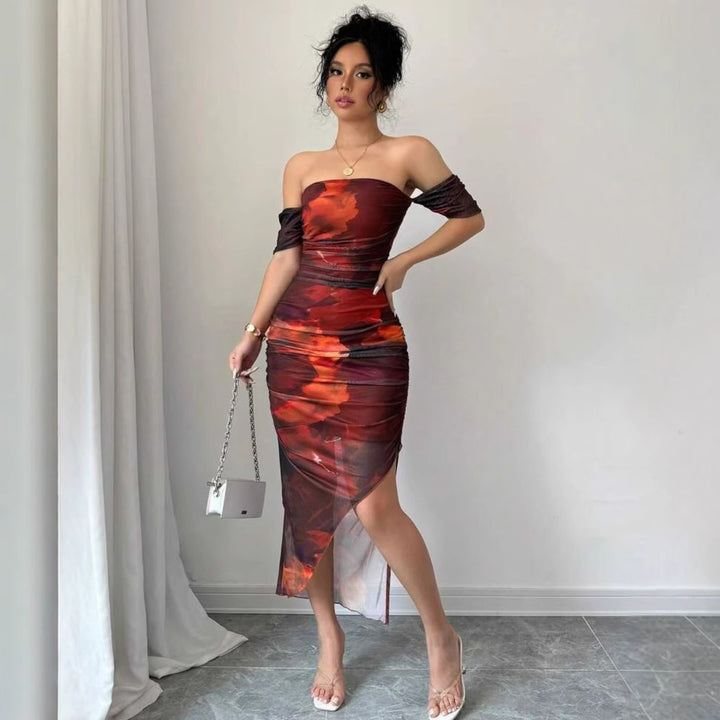 Damen Figurbetontes Midi-Kleid mit off-shoulder Design und elegantem Schlitz Echo Archiv