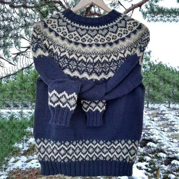 Damen nan Norwegerpullover aus Wollmix mit Rundhalsausschnitt und traditionellem Fair-Isle-Yoke Echo Archiv