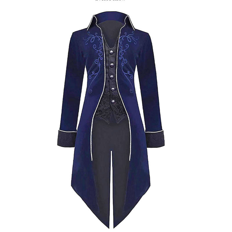 Damen viktorianischer Frackmantel mit tailliertem Schnitt, Zierstickerei und asymmetrischer Schleppe – Montévia