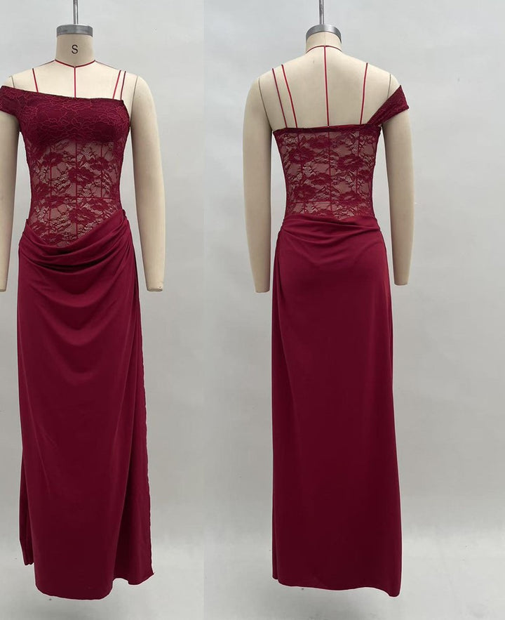 Damen elegantes Abend-Maxikleid mit raffinierten Spitzenakzenten und hohem Schlitz Echo Archiv