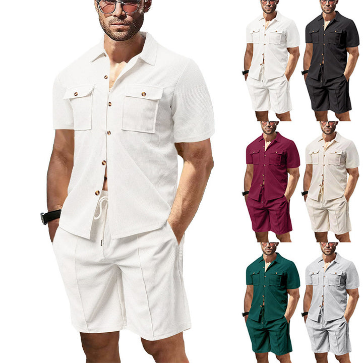 Herren lässiges Kurzarmhemd und Shorts Set mit praktischen Taschen Echoarchiv