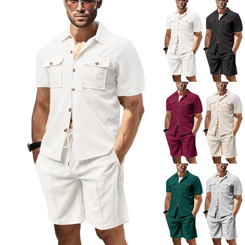 Herren lässiges Kurzarmhemd und Shorts Set mit praktischen Taschen Echoarchiv