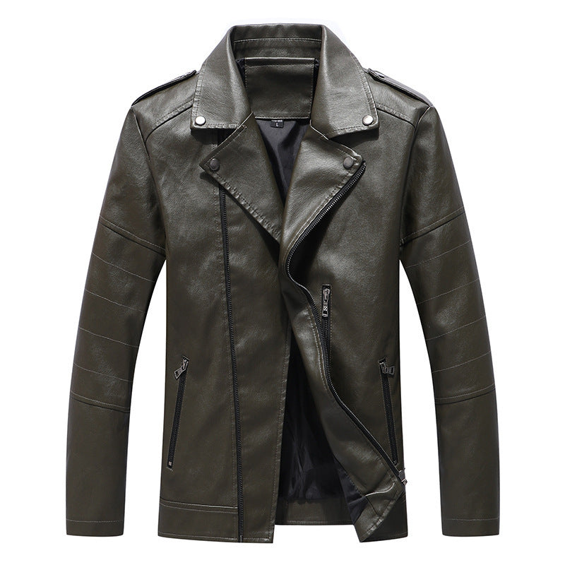 Herren Biker-Lederoptikjacke mit asymmetrischem Reißverschluss, Schulterpatten und gesteppter Ärmelpartie – Taviero