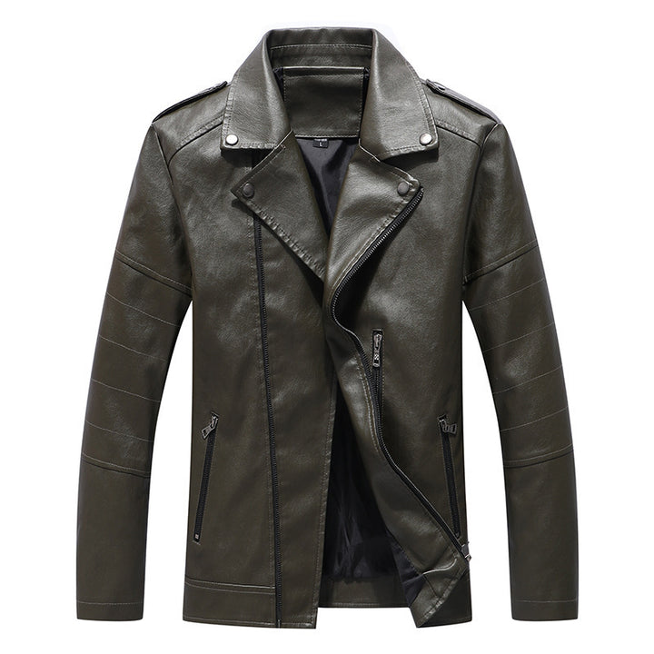 Herren Biker-Lederoptikjacke mit asymmetrischem Reißverschluss, Schulterpatten und gesteppter Ärmelpartie – Taviero
