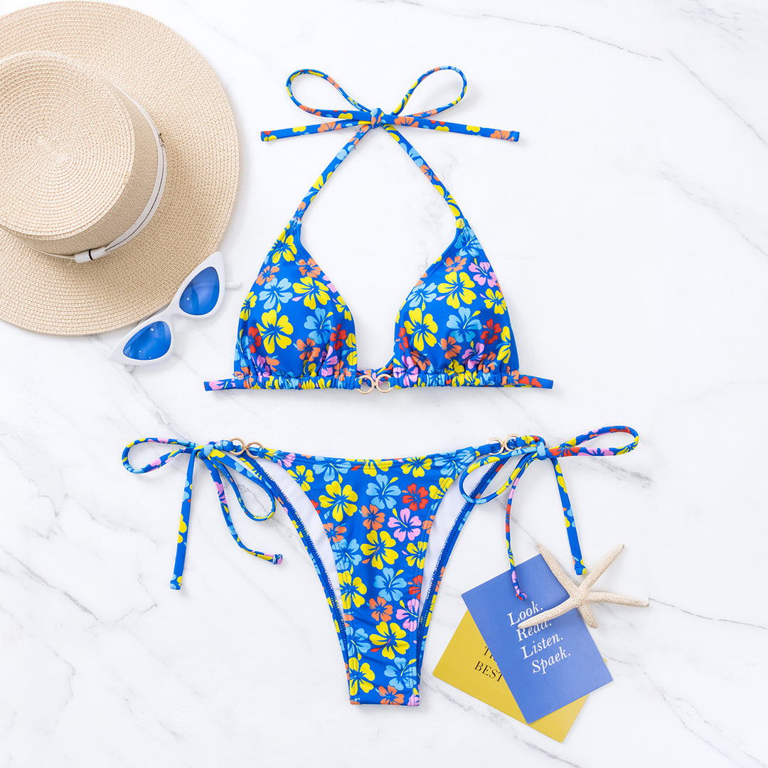 Damen Triangel-Bikini mit floralem Print und verstellbaren Schnüren Echo Archiv
