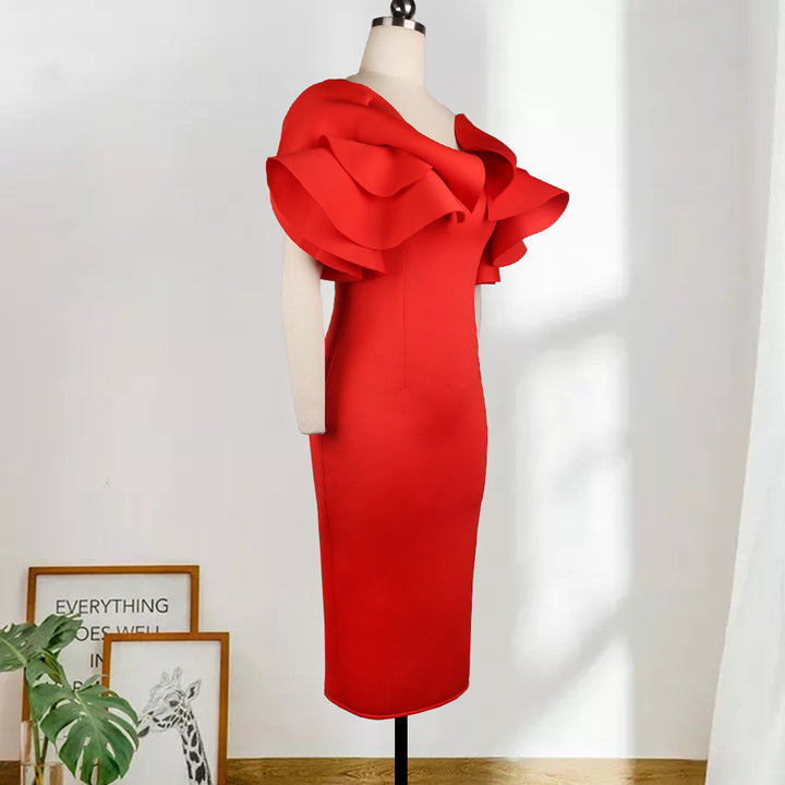 Damen figurbetontes Kleid mit voluminösen Rüschenärmeln Echo Archiv