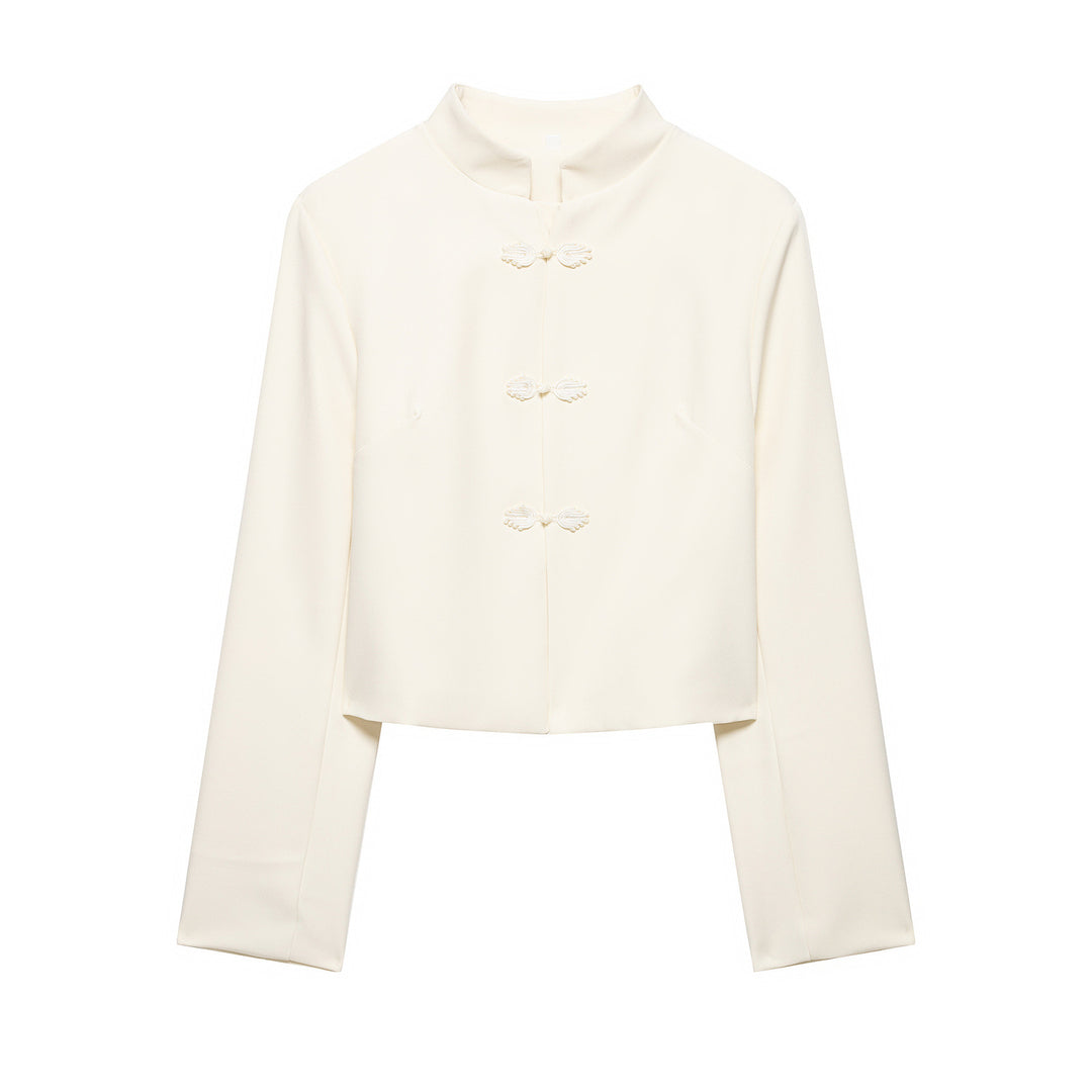 Damen Kurze Blazerjacke mit Stehkragen und Knotenverschlüssen Echo Archiv